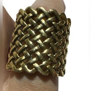 VINTAGE Gold Plated Chunky Wide Basketweave Ring